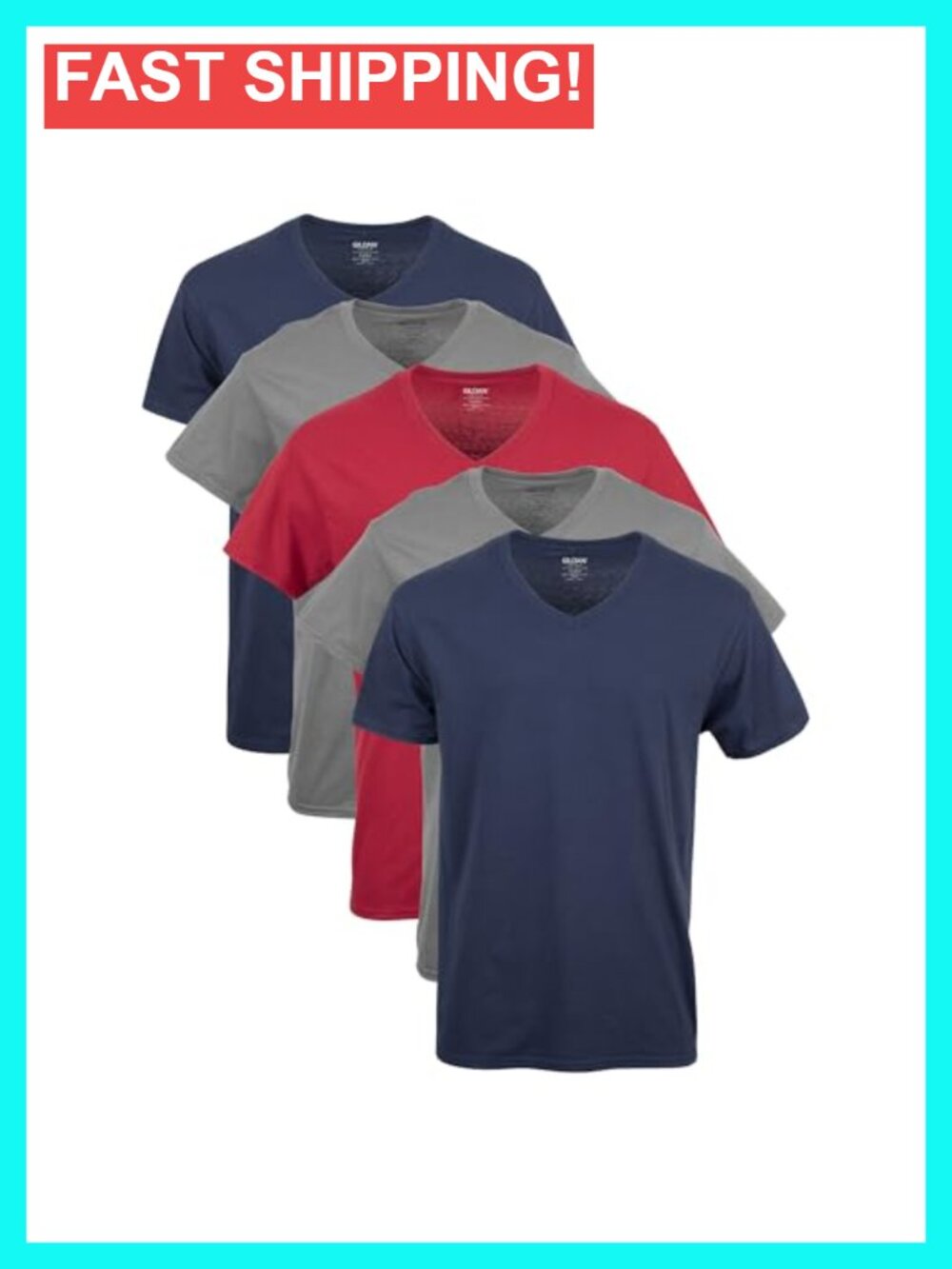 5-Pack Men's V-Neck T-Shirts, Short Sleeve, Cotton, Multipack